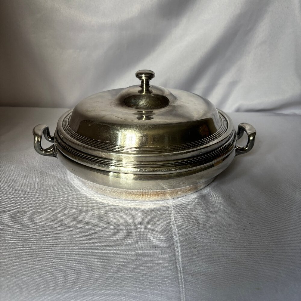 Antique Barbour Silver Plated Nickel Round Vegetable Serving Dish with Lid